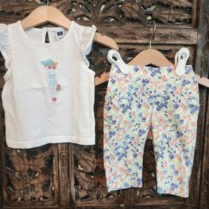 Floral Pants and White Top Set